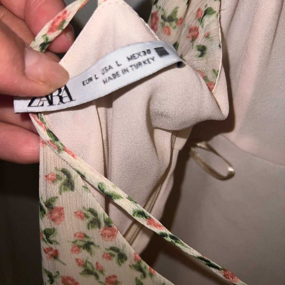 Zara Cream Floral Strap Dress - Picture 5 of 6